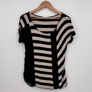 Ella Moss Geometric Striped Short Sleeve Top Black Cream Size Small